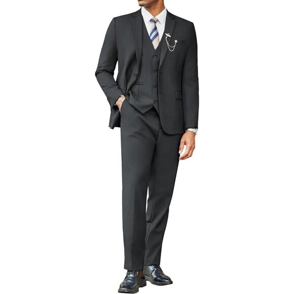 Other - Men's  Dark Grey 3 Pieces Suits Classic Fit 2 Buttons Dress Wedding Business